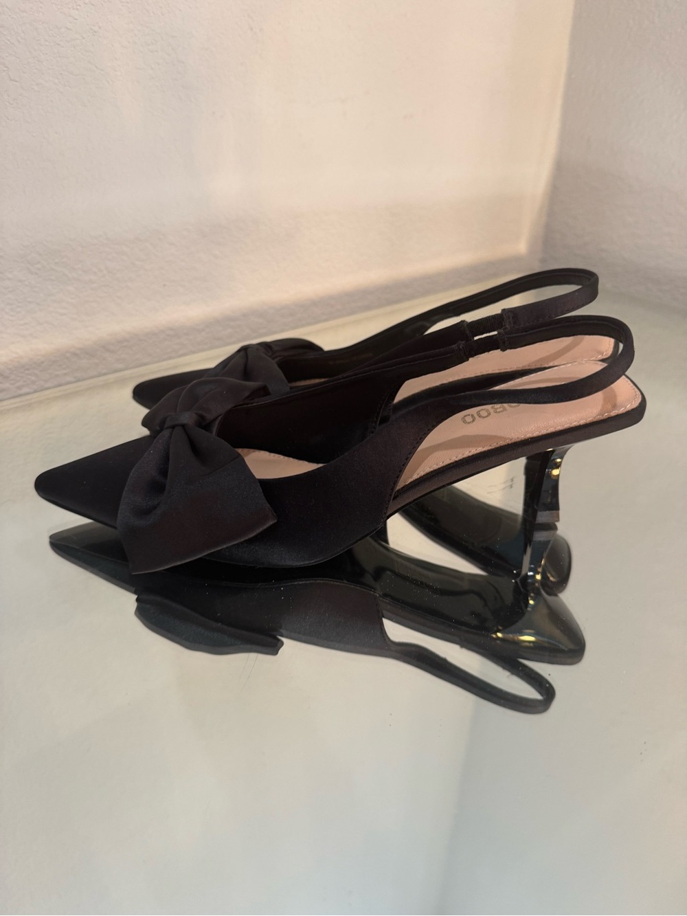 Black Pointed Slingback Mules with Decorative Bow - Picture 3 of 5